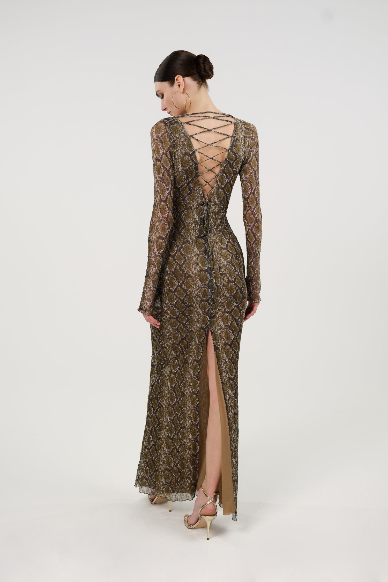 Snake Print Ring Detail Long Sleeve Maxi Dress – Nocturne