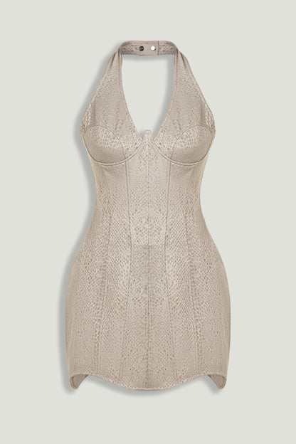 Snake-Print Boned Mini Corset Dress