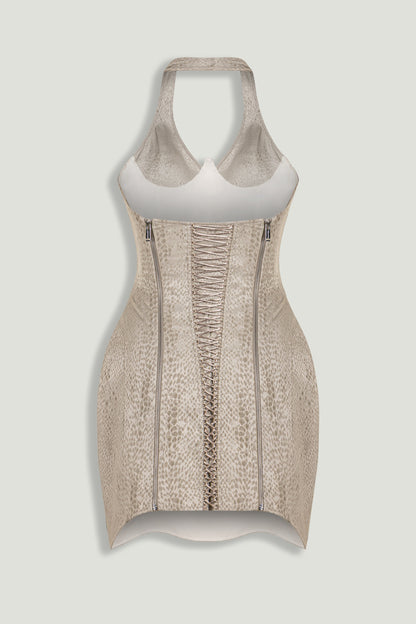 Snake-Print Boned Mini Corset Dress