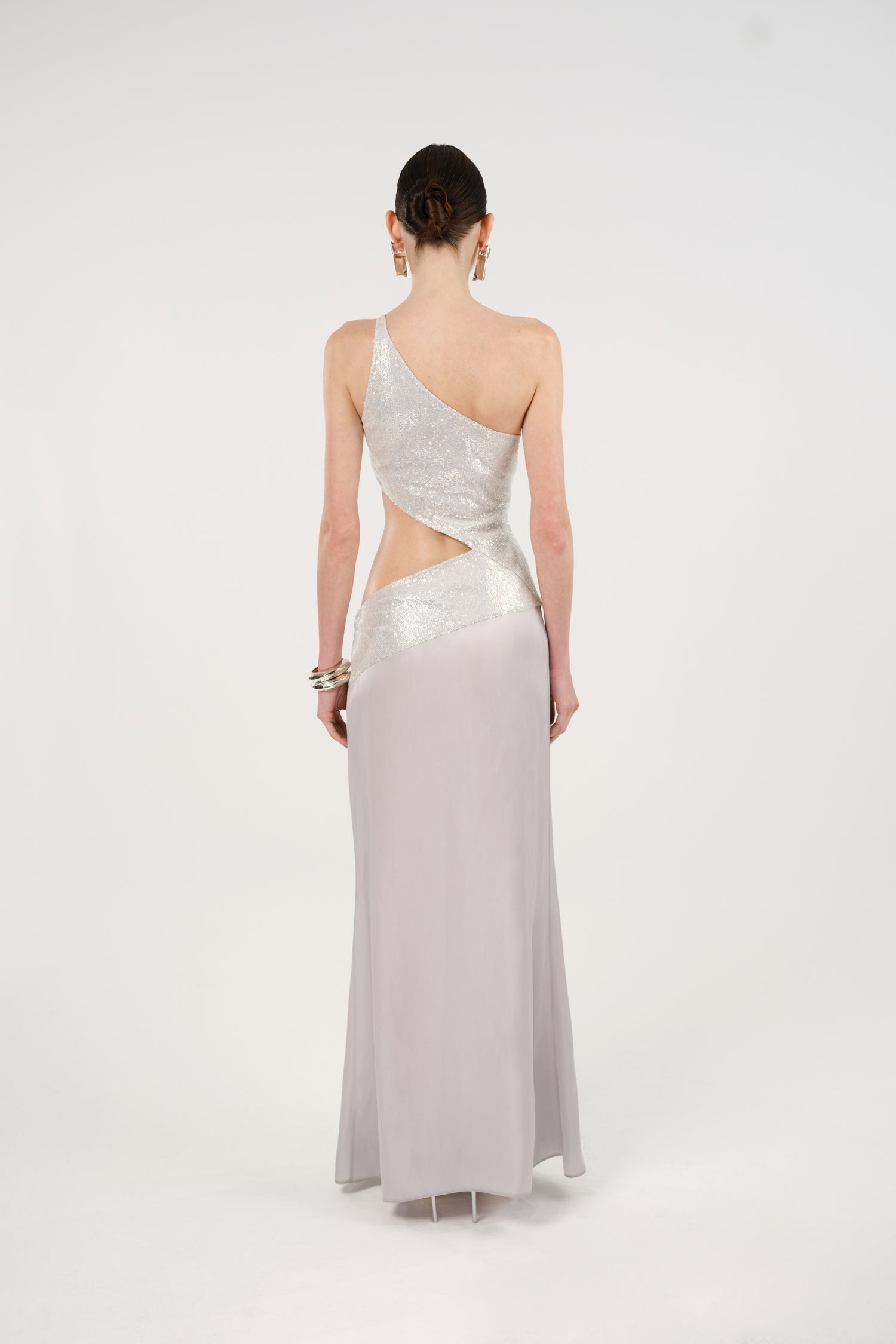 Sequin One-Shoulder Cutout Maxi Dress