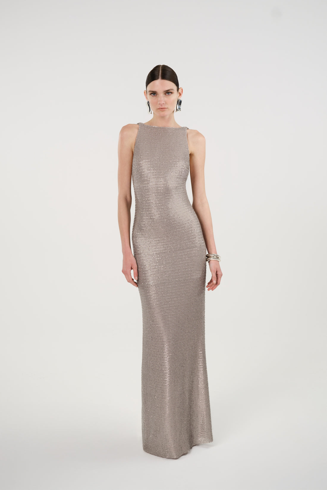 Sequin Open Back Maxi Dress