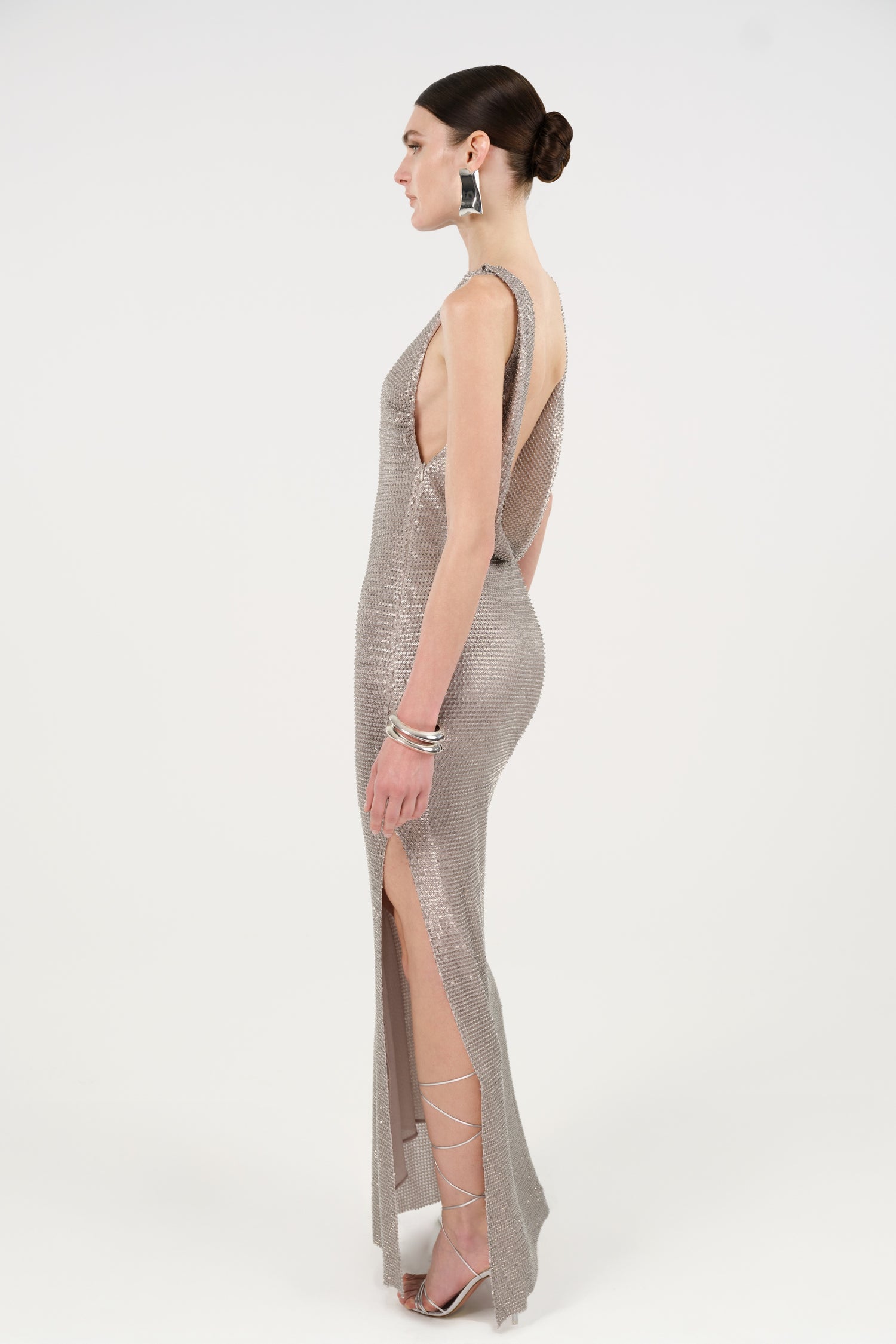 Sequin Open Back Maxi Dress