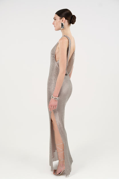 Sequin Open Back Maxi Dress
