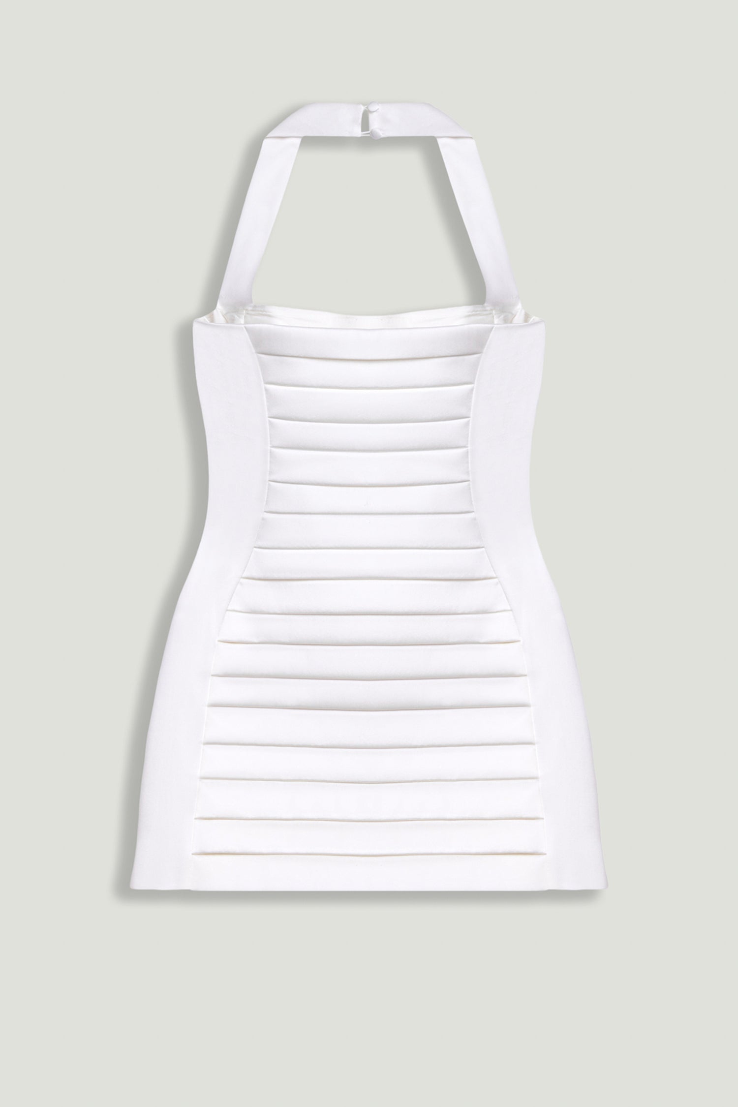 Halterneck Ruched Mini Dress with Gold Button Detail