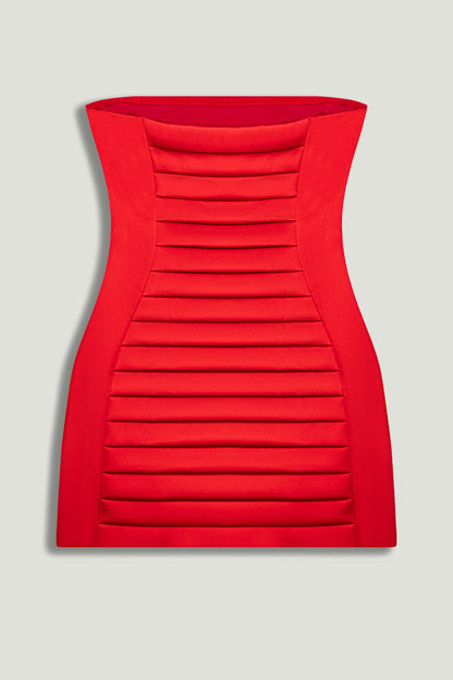 Red Strapless Ribbed Mini Dress