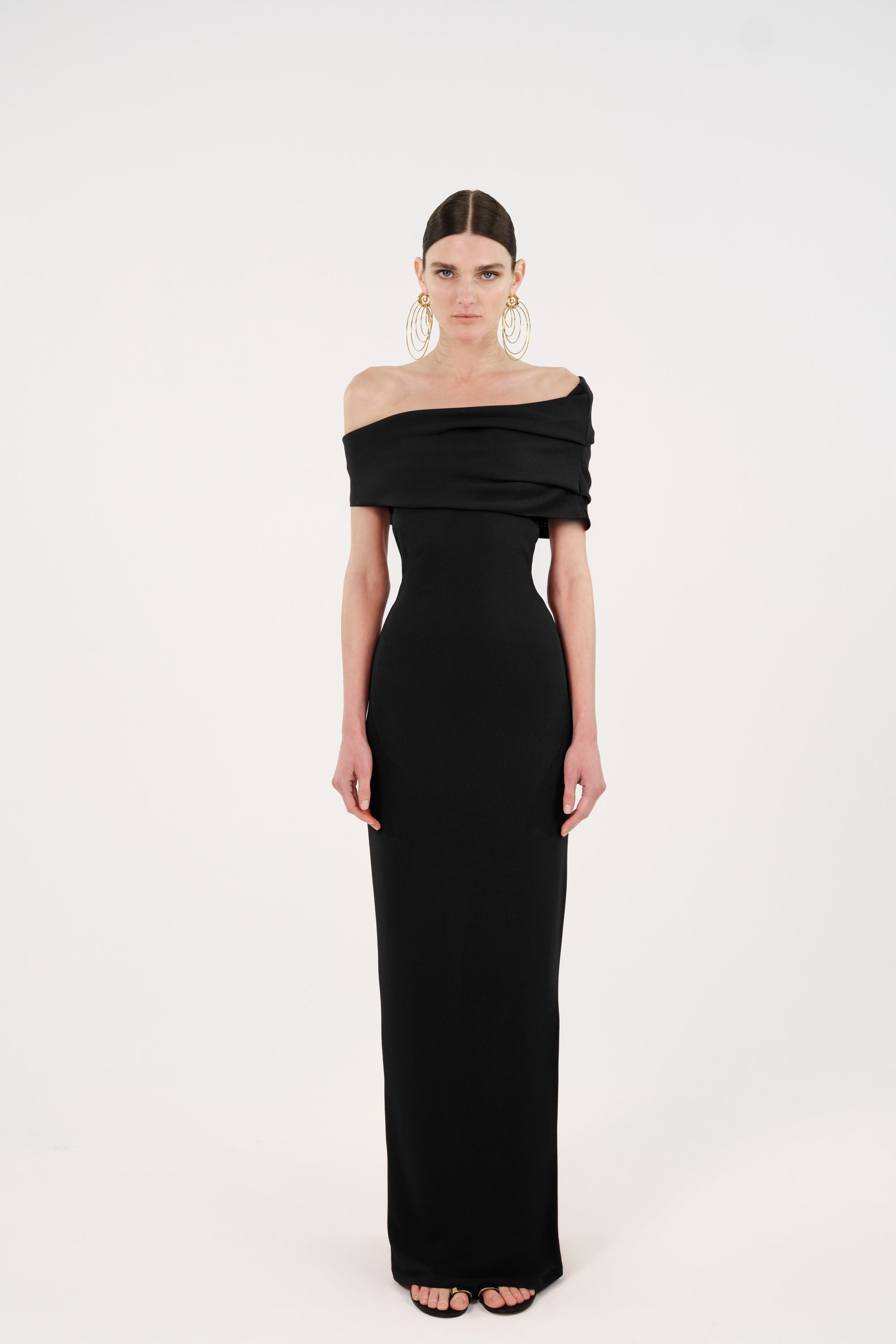 Asymmetric Off-Shoulder Draped Maxi Dress
