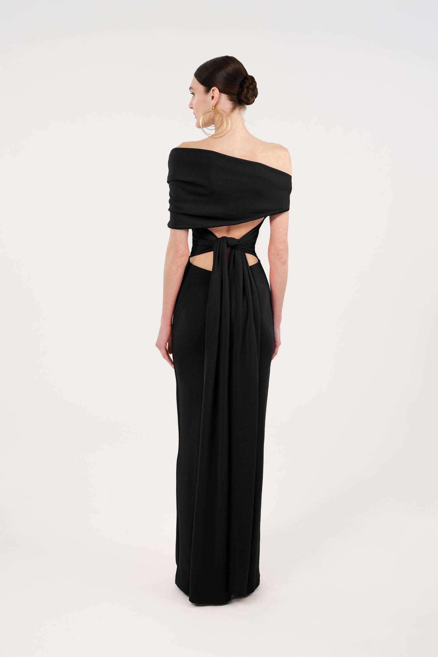 Asymmetric Off-Shoulder Draped Maxi Dress