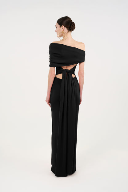 Asymmetric Off-Shoulder Draped Maxi Dress