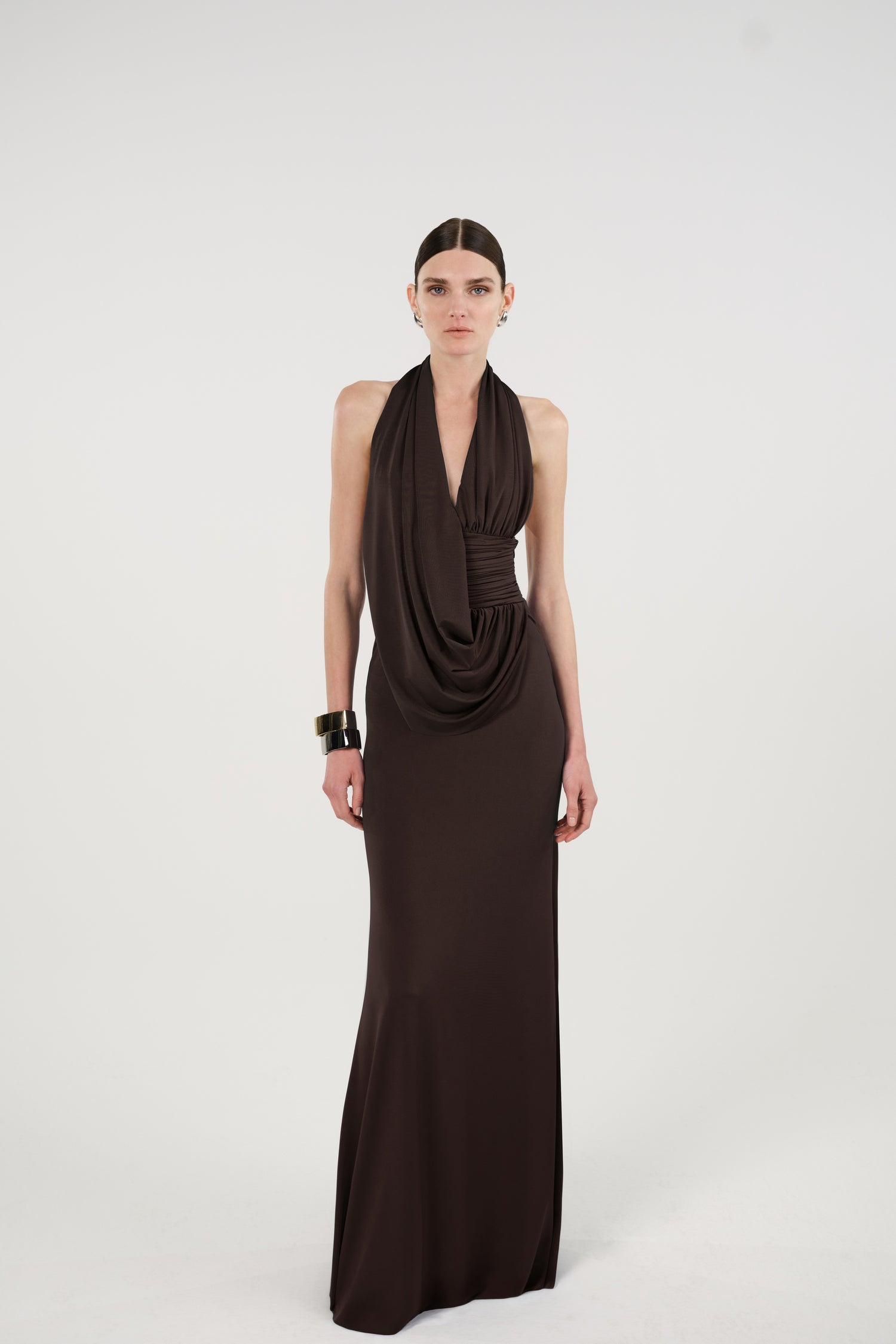 Draped Halter Neck Maxi Dress – Nocturne