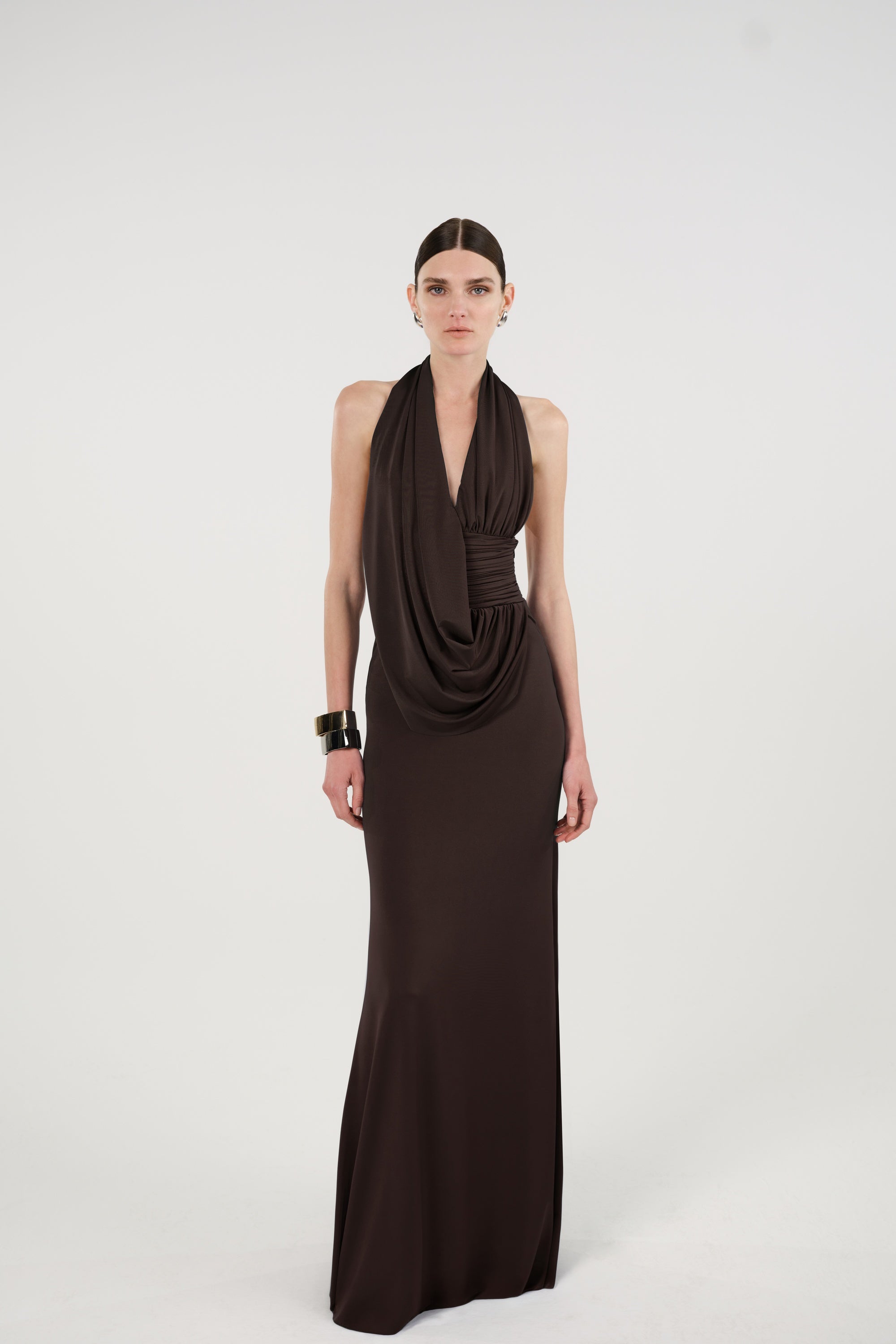 Draped Halter Neck Maxi Dress