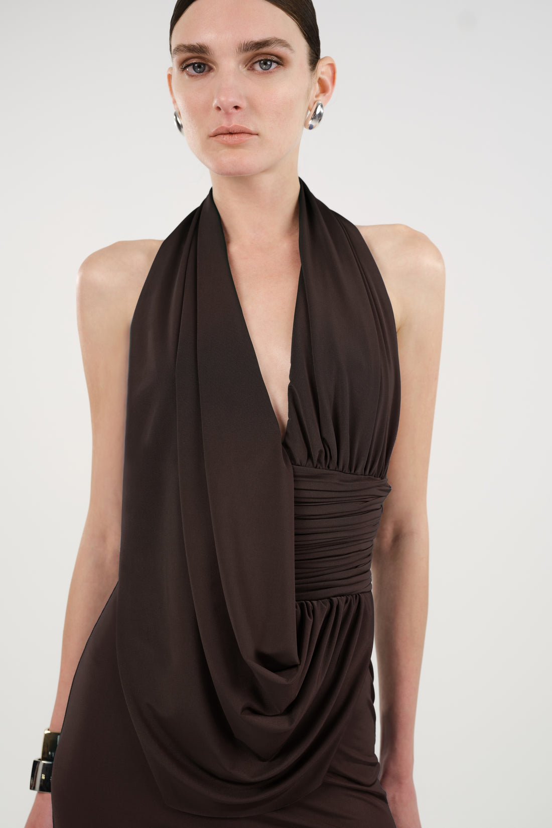 Draped Halter Neck Maxi Dress