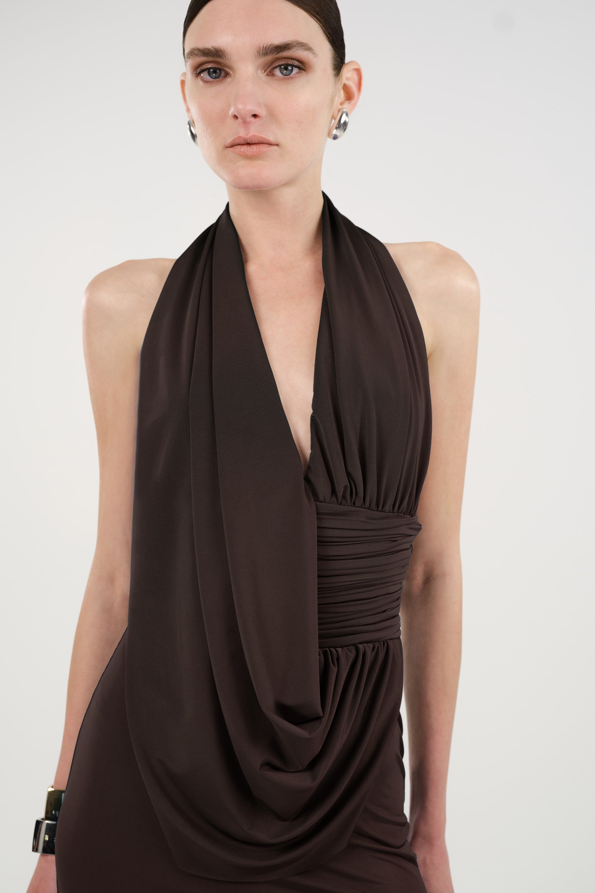 Draped Halter Neck Maxi Dress
