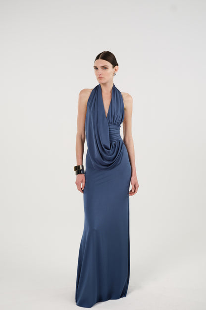 Draped Halter Neck Maxi Dress