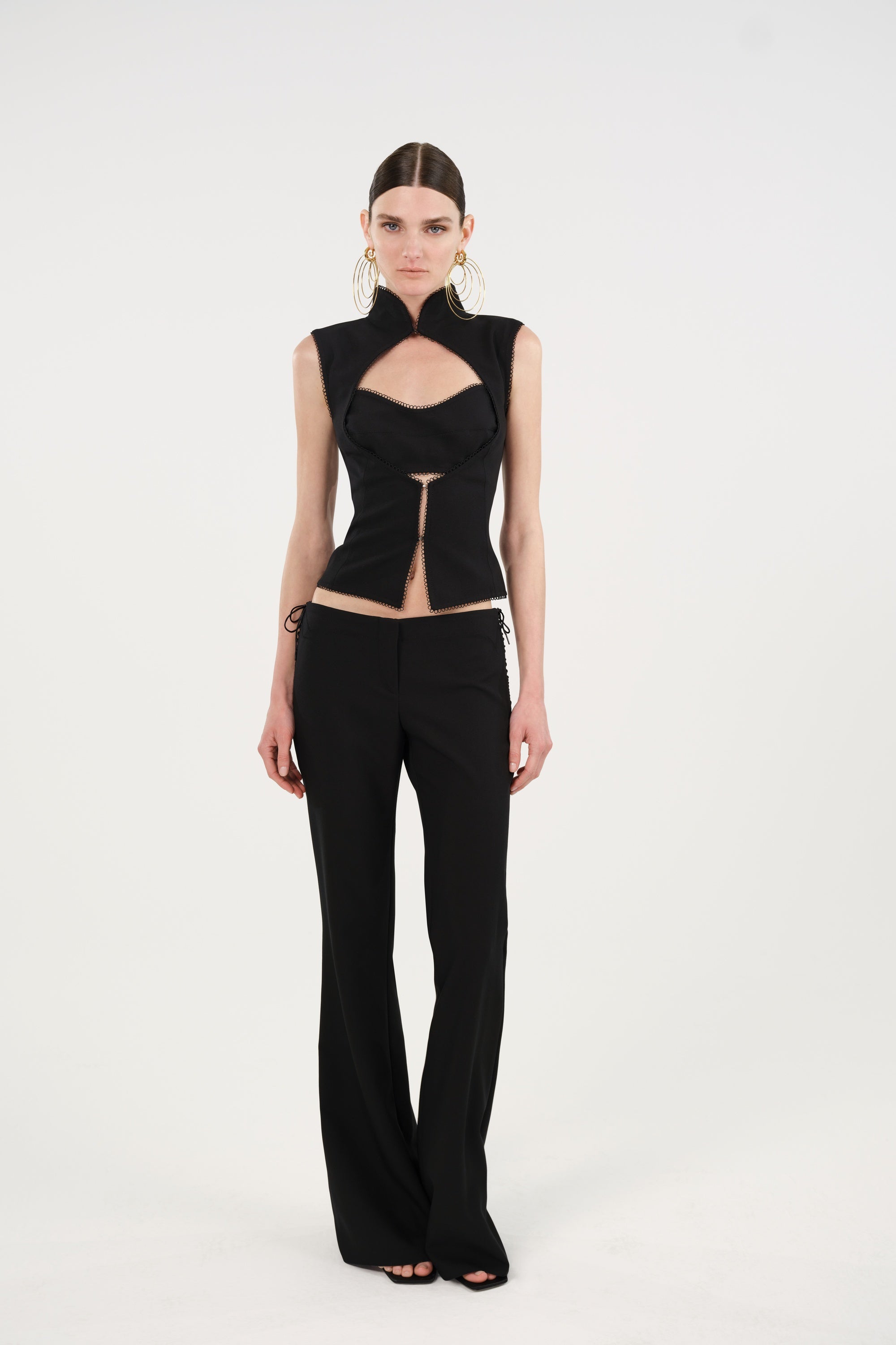 Side-Tie Low-Rise Slim Fit Trousers