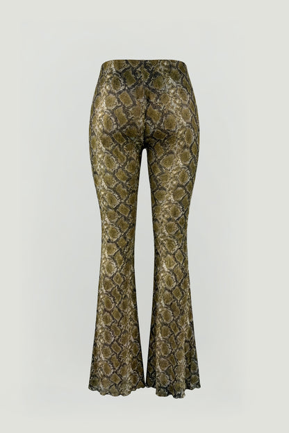 Snake Print Low-Rise Flare Trousers