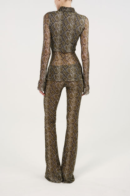 Snake Print Low-Rise Flare Trousers