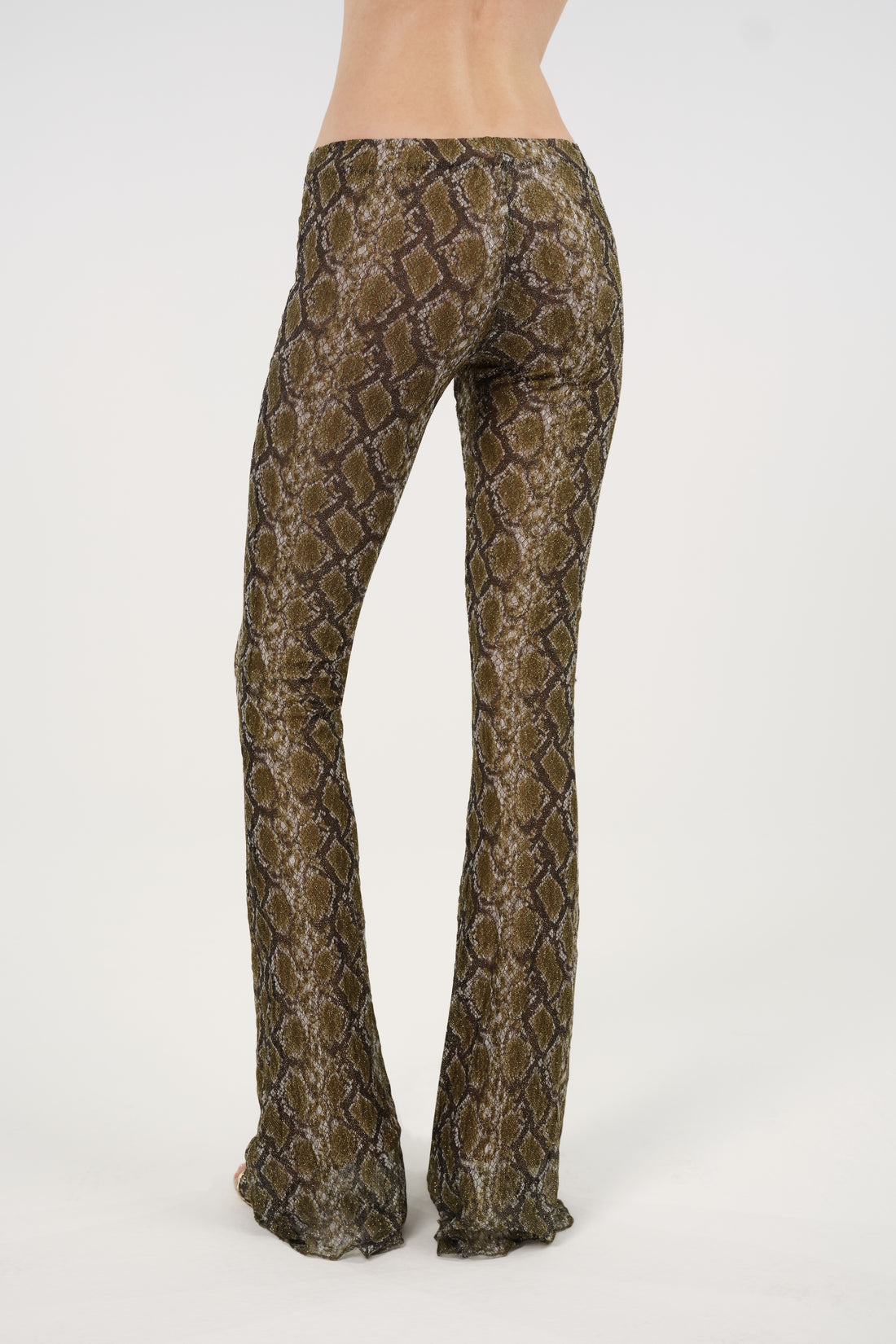 Snake Print Low-Rise Flare Trousers
