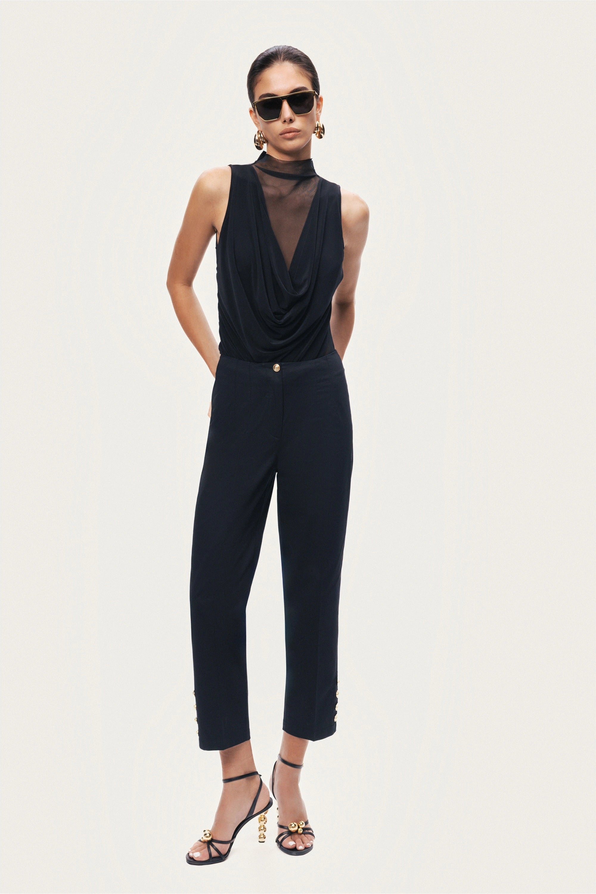 Draped Mesh-Panel Bodysuit