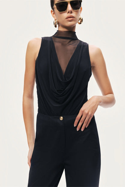 Draped Mesh-Panel Bodysuit