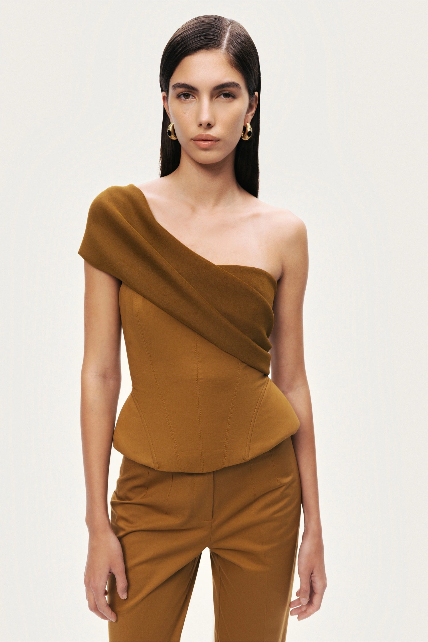 One-Shoulder Draped Gabardine Bustier