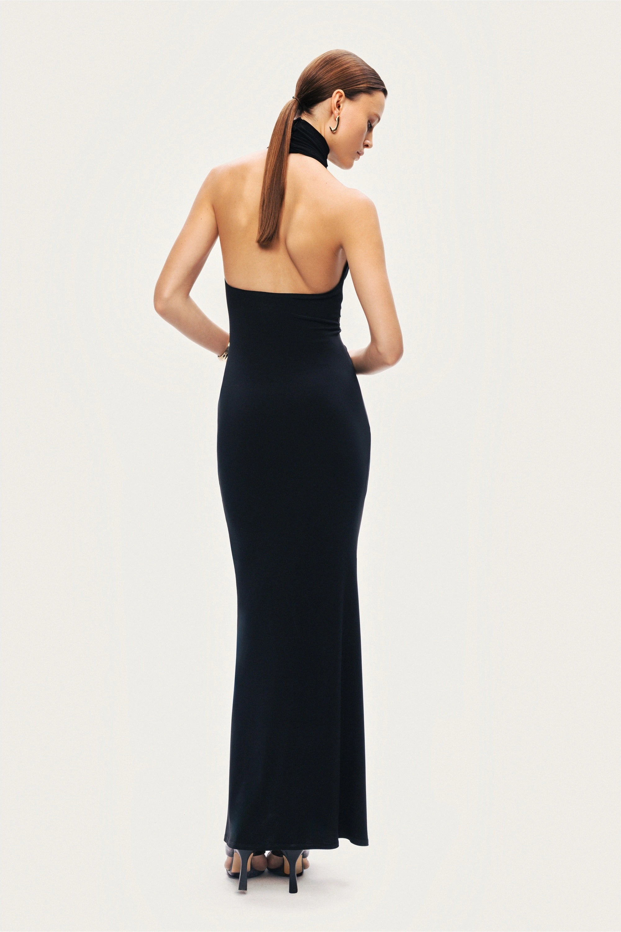 Halter-Neck Draped Maxi Dress