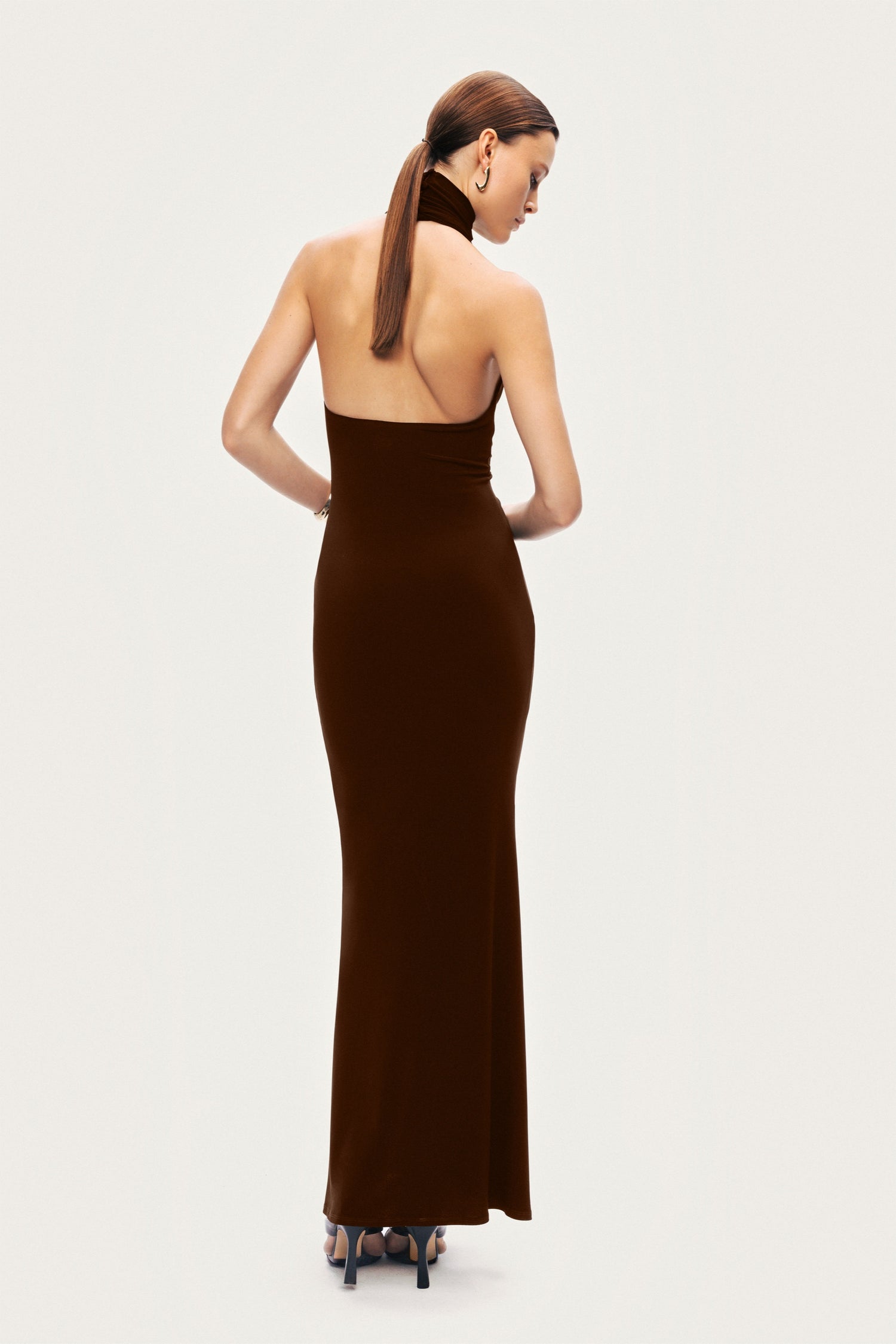 backless halter draped dress PrettyLittleThing Women's Halterneck Contrast Drape Detail Backless Mini Dress in Black