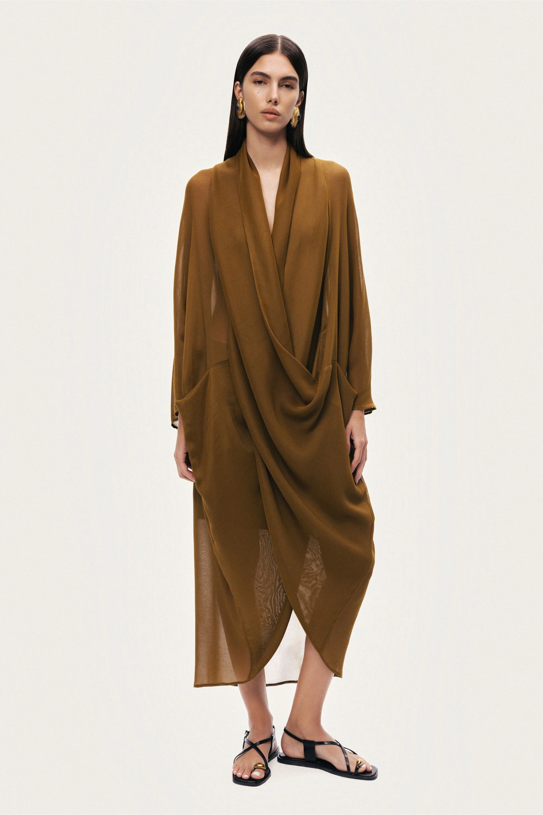 Draped V-Neck Midi Dress