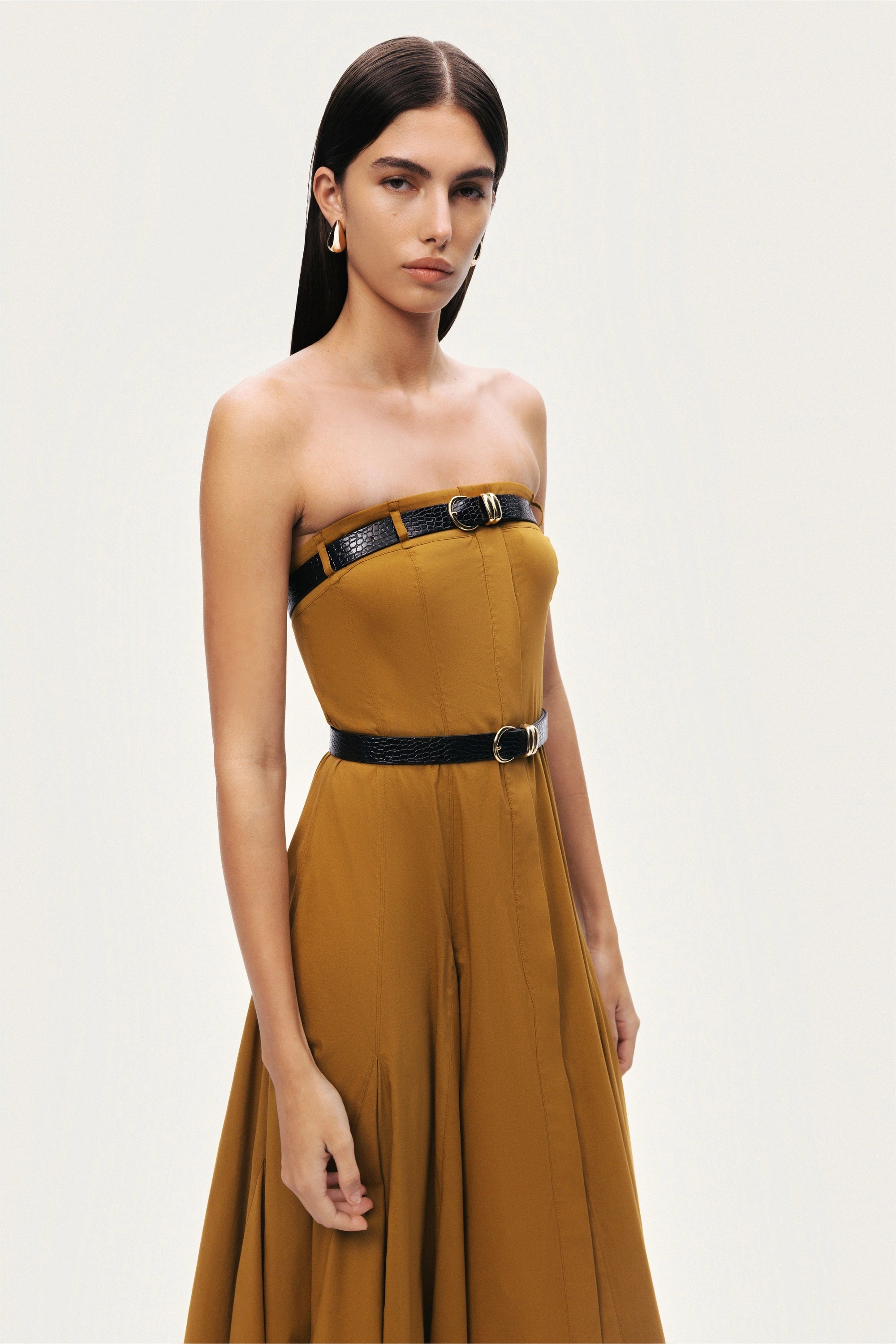 Strapless Double Belted Midi Dress