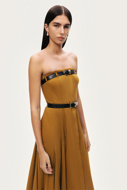 Strapless Double Belted Midi Dress