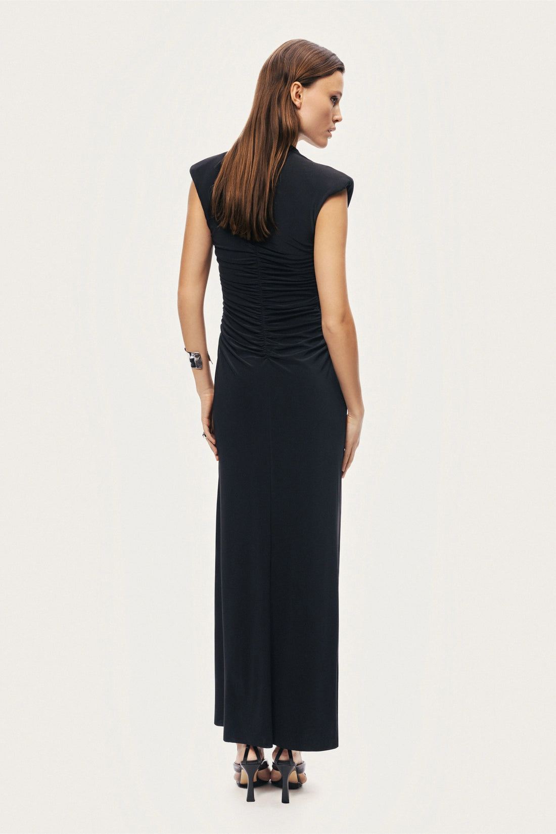 Ruched Deep V-Neck Maxi Dress