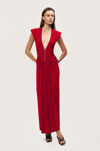 Draped Zip-Detail Maxi Dress