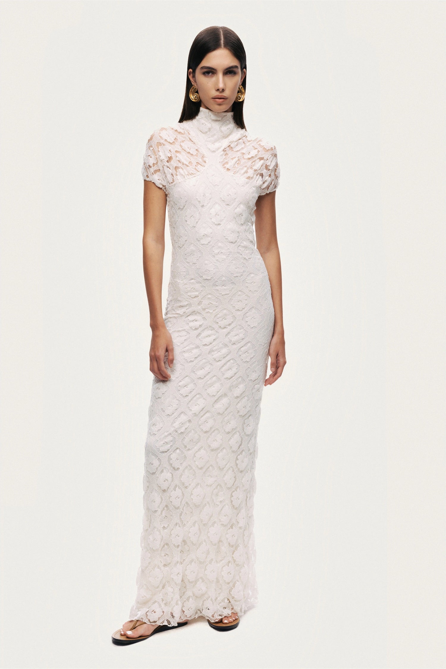 High-Neck Lace Maxi Dress