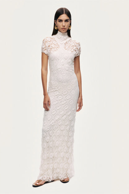 High-Neck Lace Maxi Dress