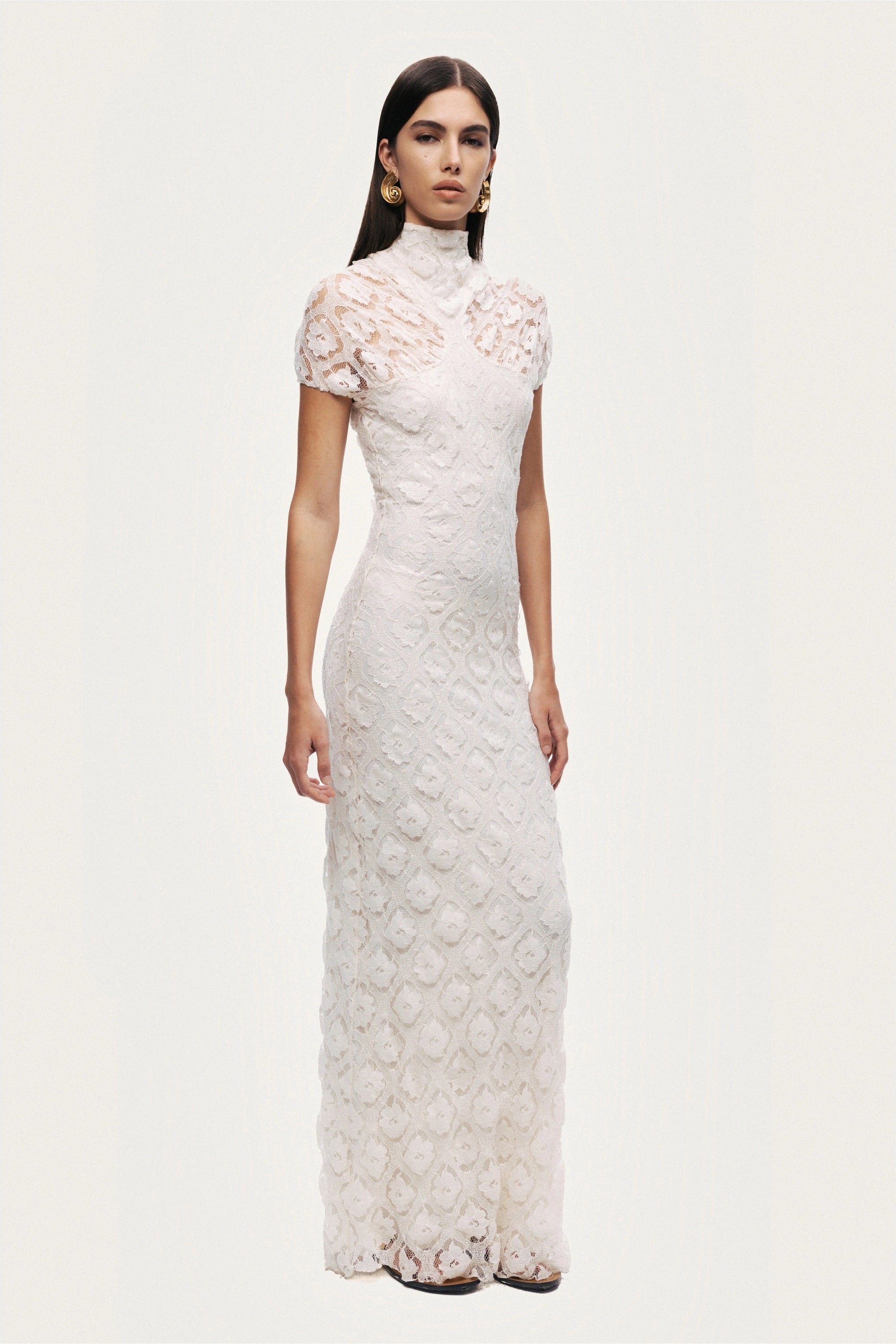 High-Neck Lace Maxi Dress