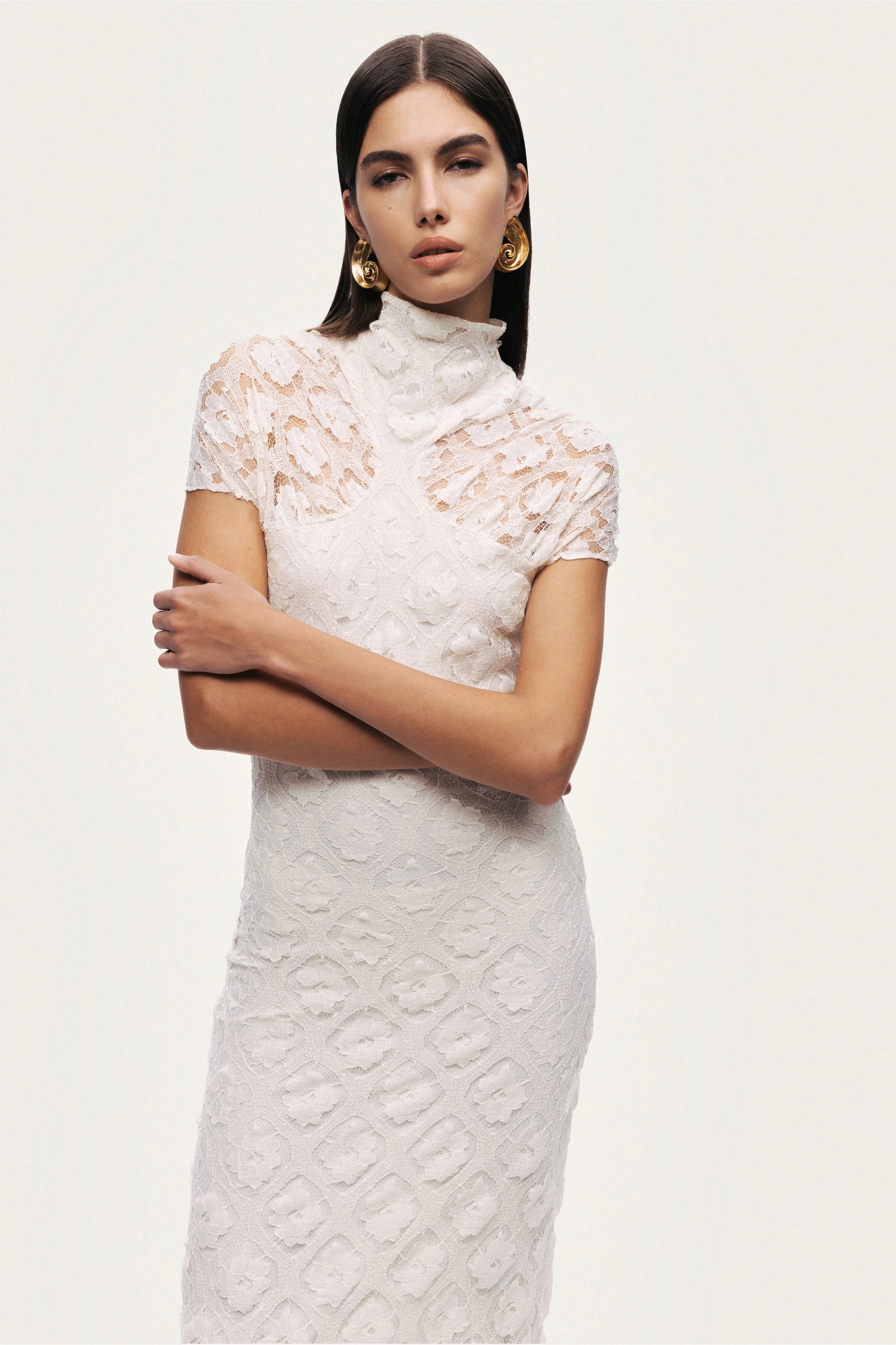 High-Neck Lace Maxi Dress