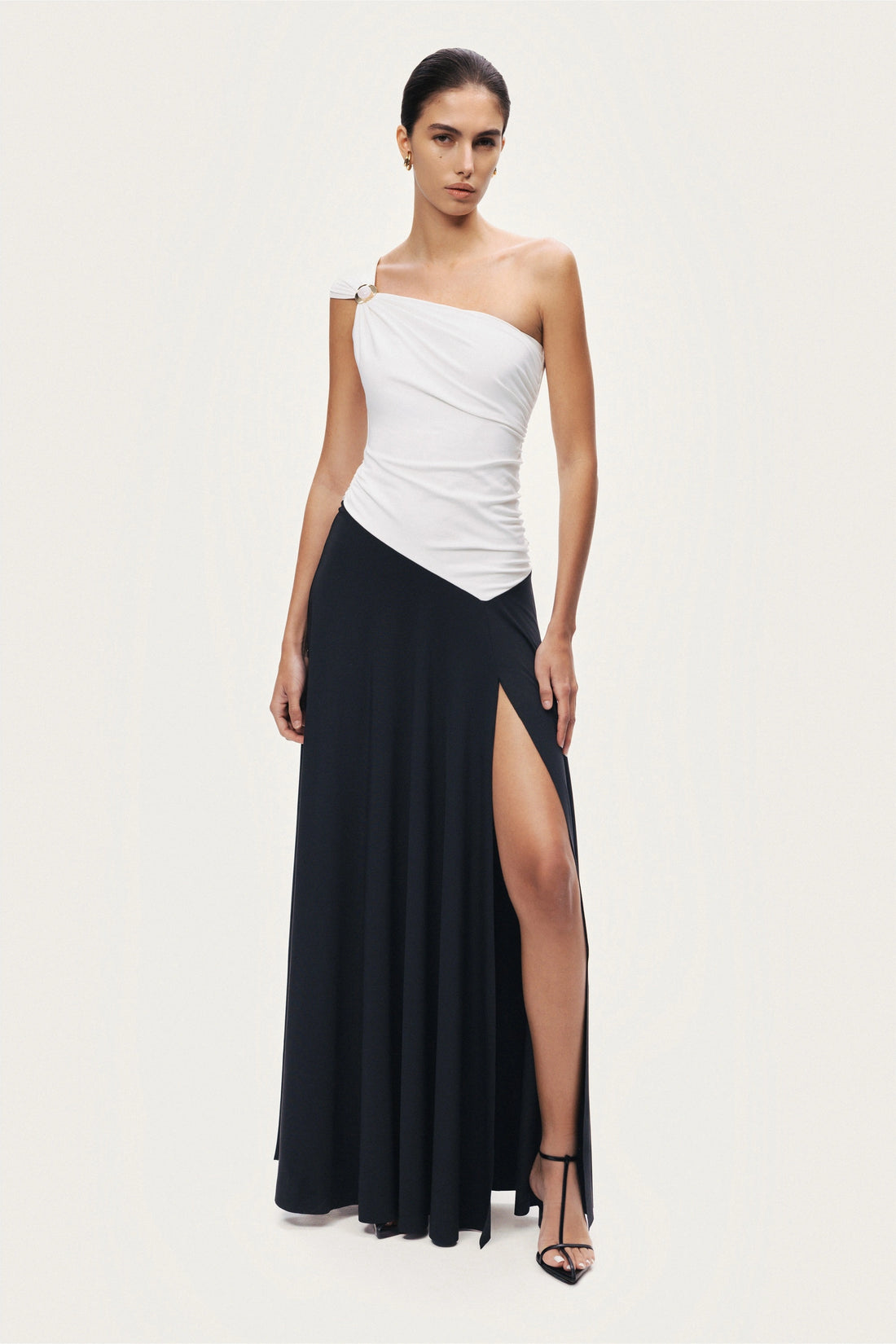 One-Shoulder Contrast Maxi Dress
