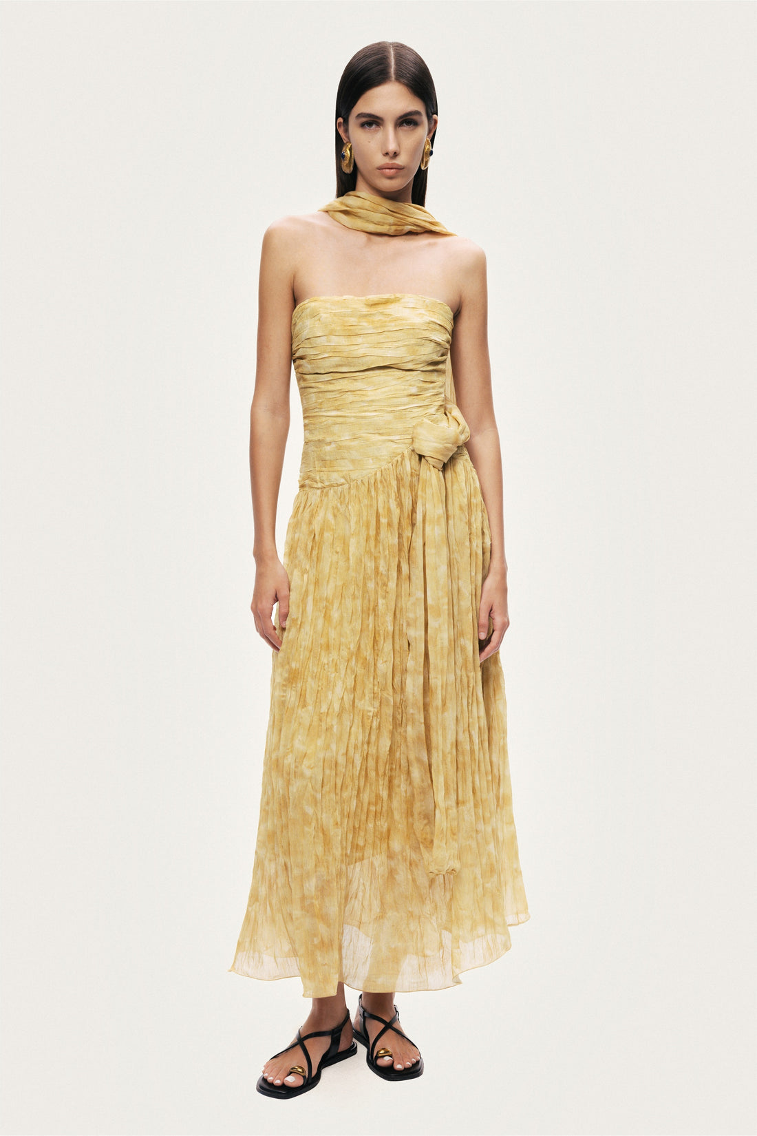 Printed Strapless Midi Dress
