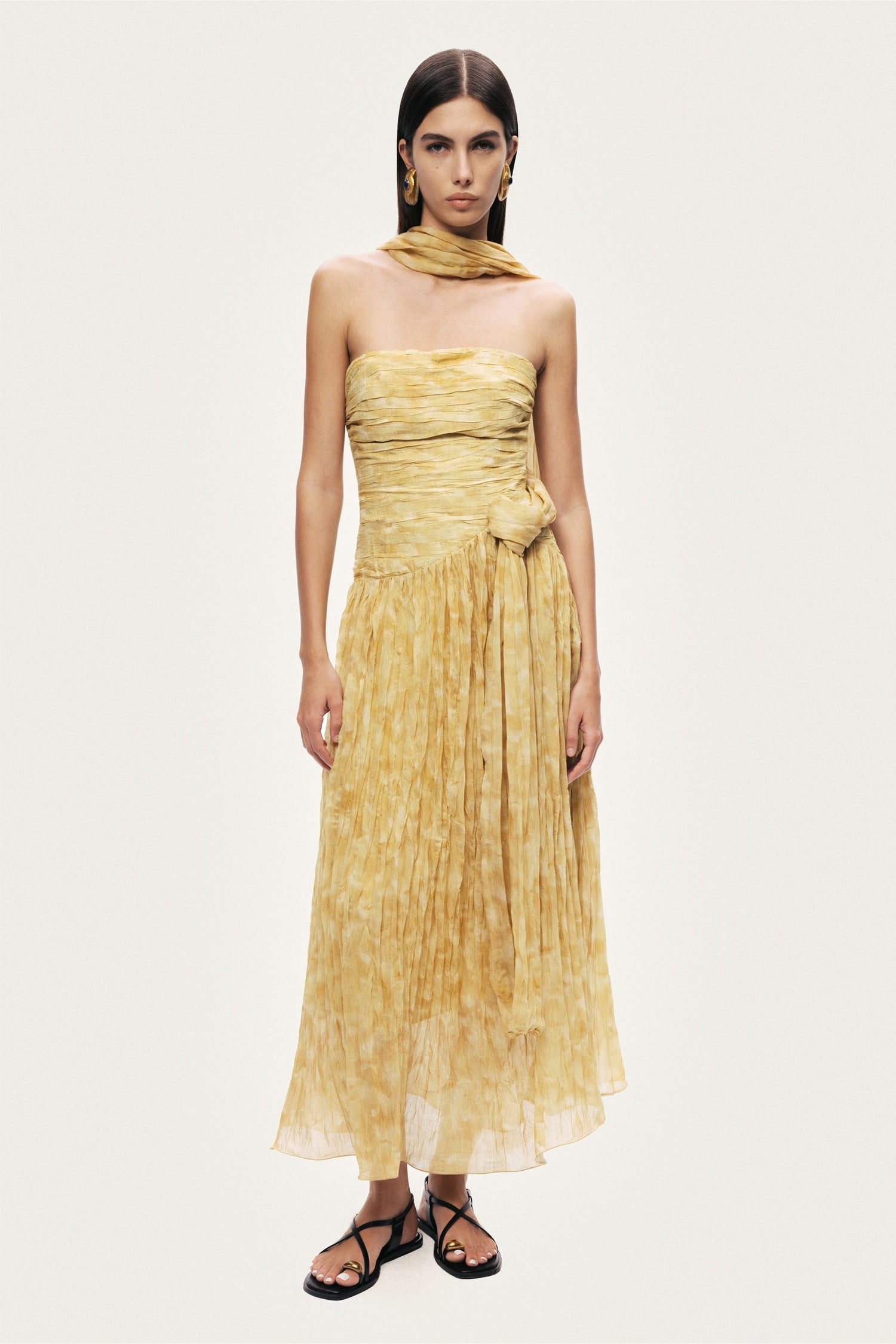 Printed Strapless Midi Dress