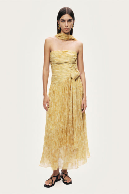 Printed Strapless Midi Dress