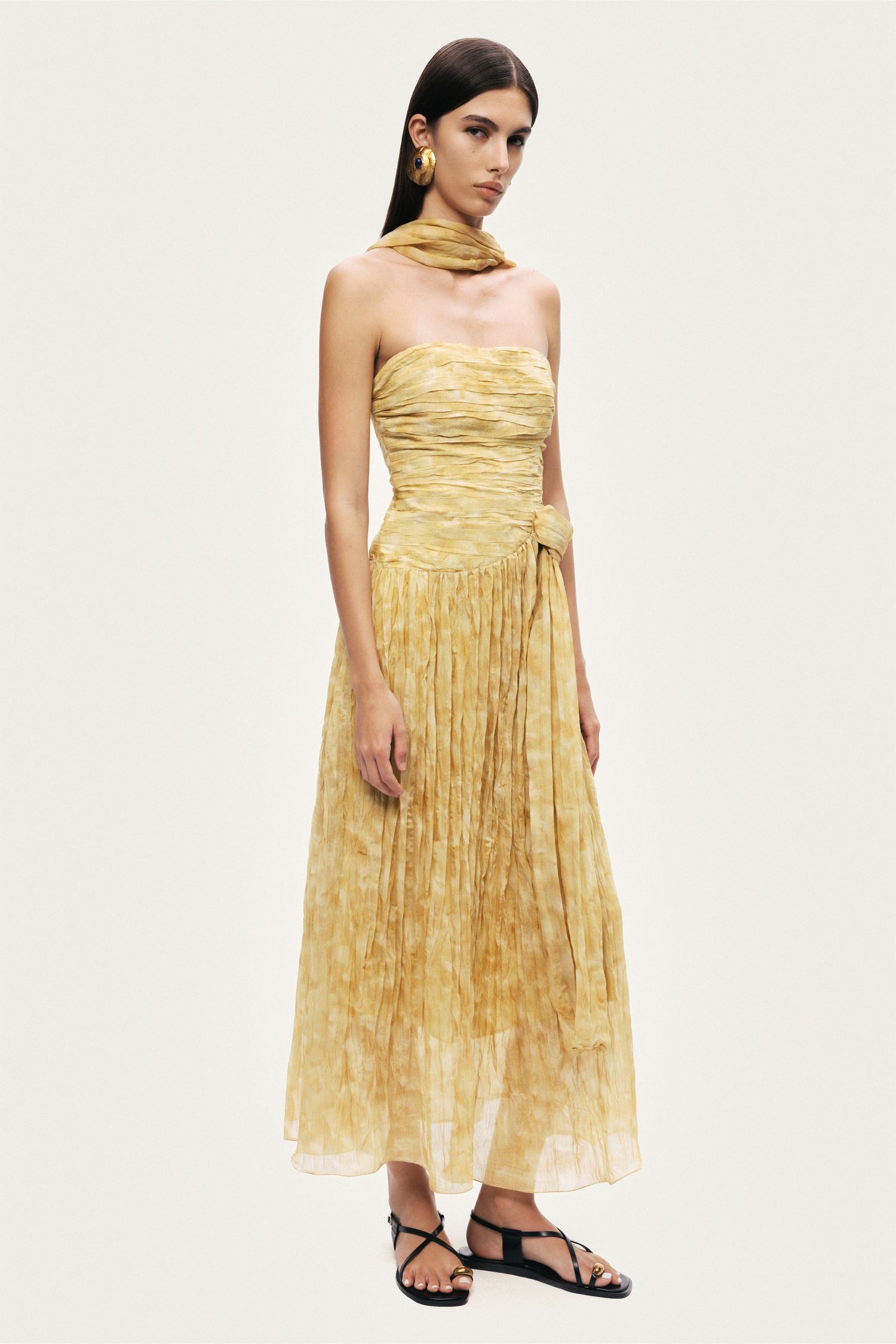 Printed Strapless Midi Dress