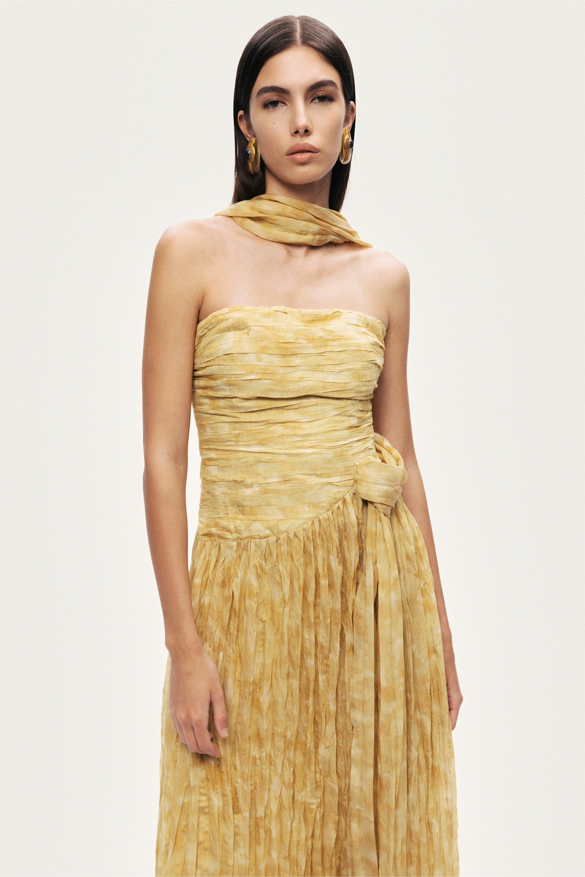 Printed Strapless Midi Dress