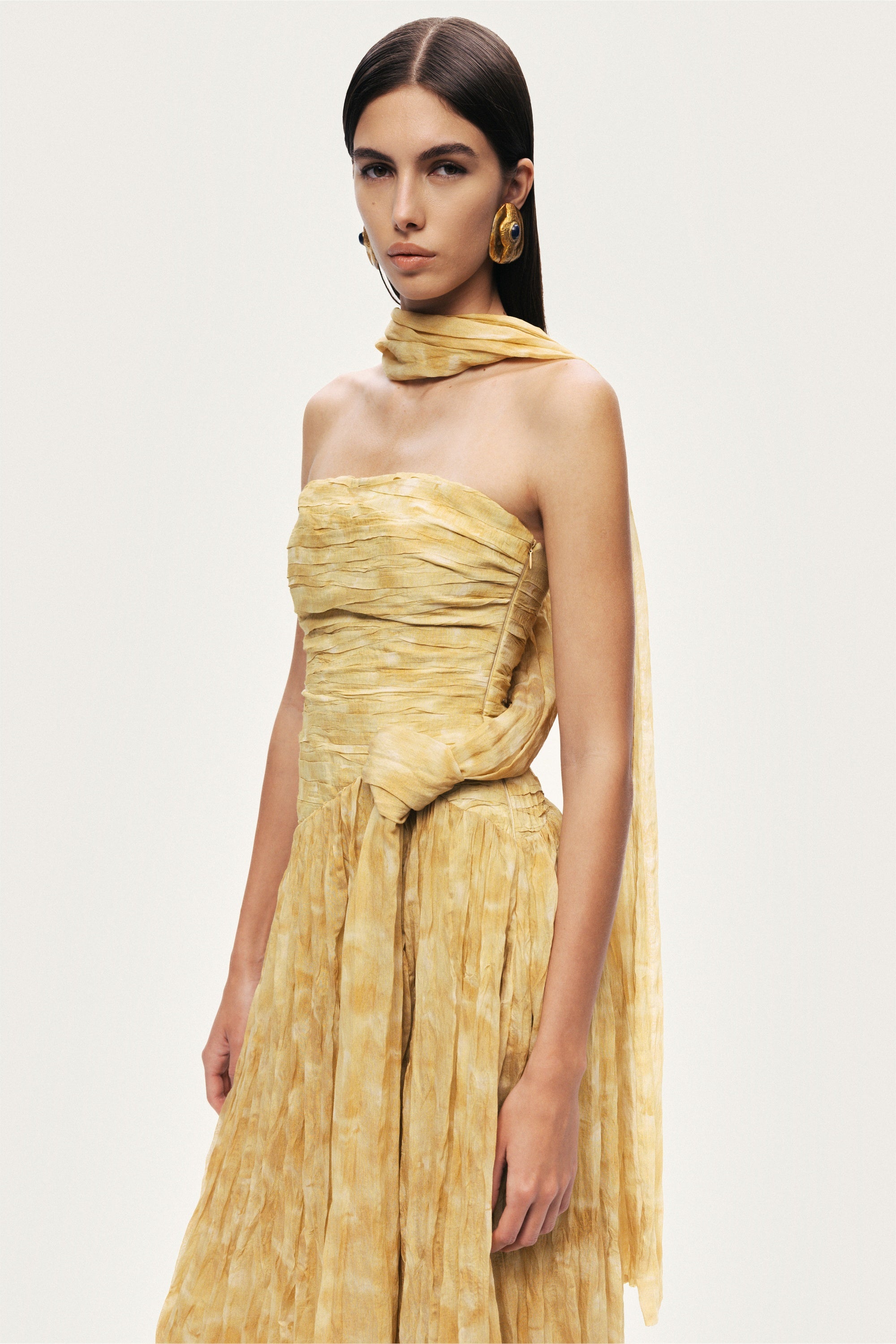 Printed Strapless Midi Dress