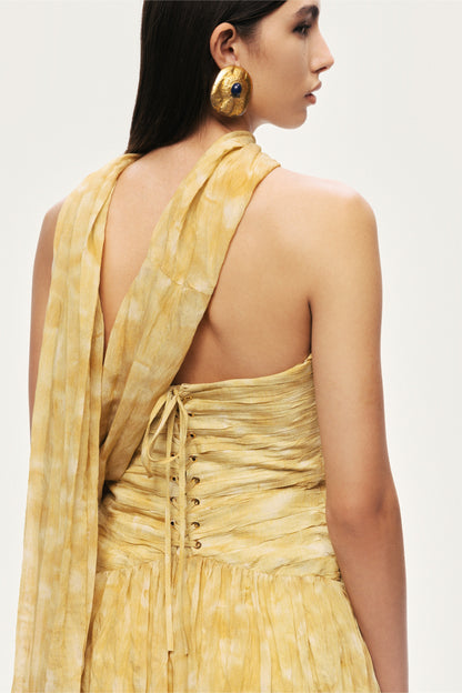 Printed Strapless Midi Dress