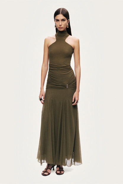 Halter Neck Draped Maxi Dress