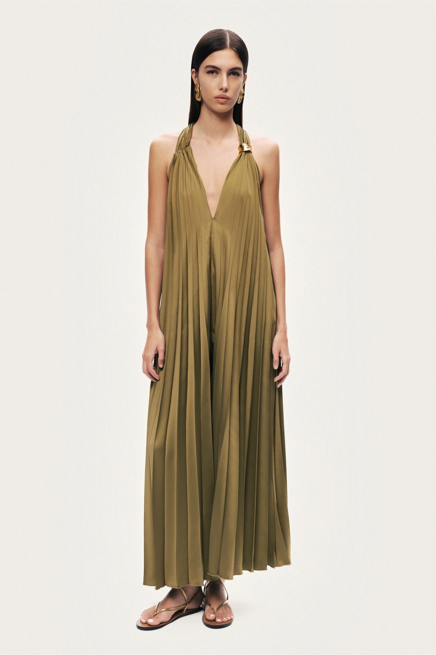 halter pleated maxi dress Pleated Halter Maxi Dress