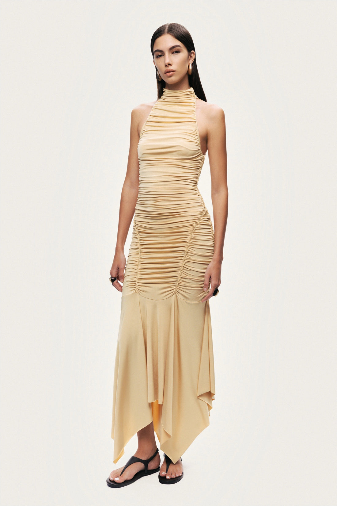 Ruched Halter Midi Dress