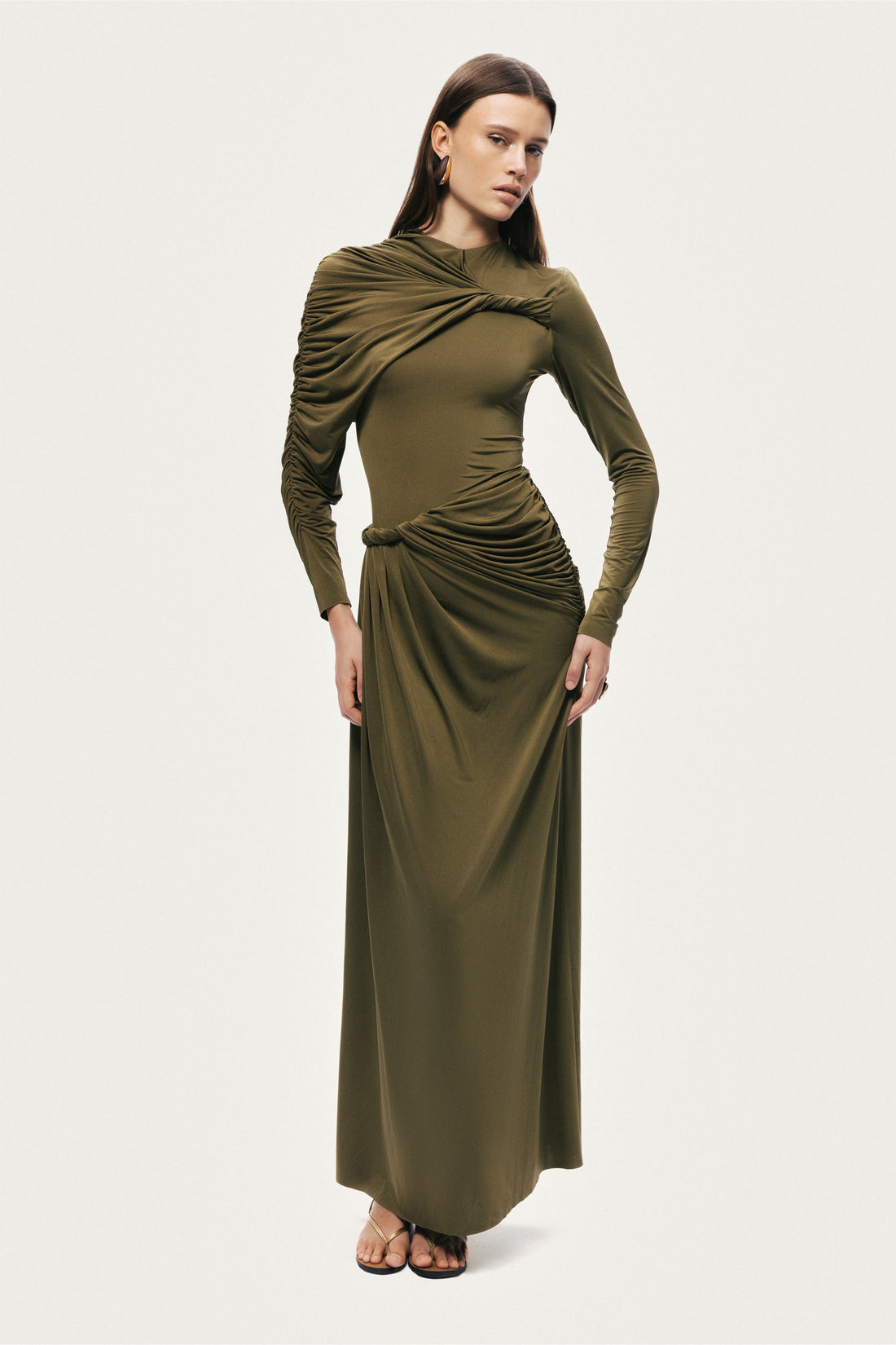 Draped Long Sleeve Maxi Dress
