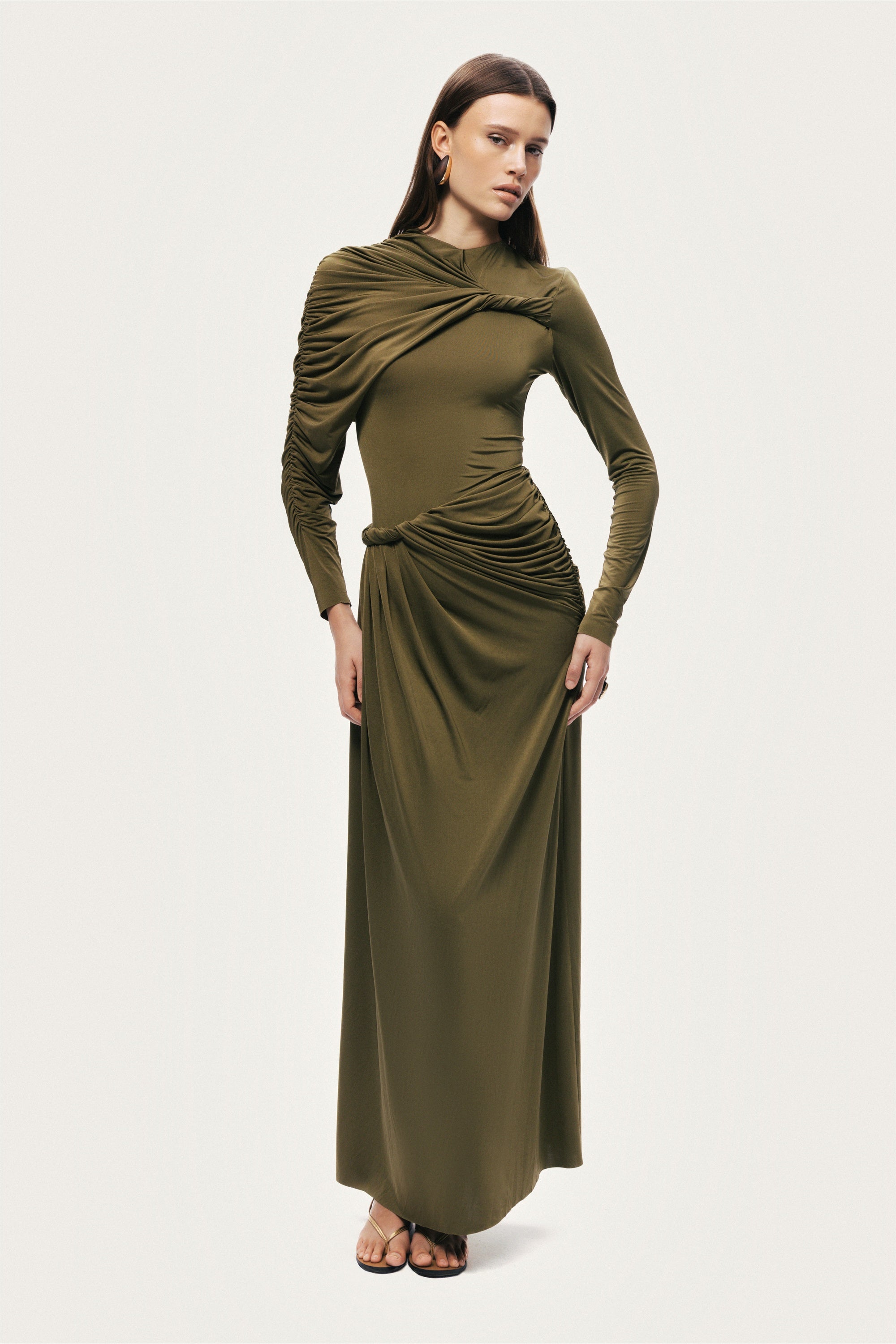 Draped Long Sleeve Maxi Dress