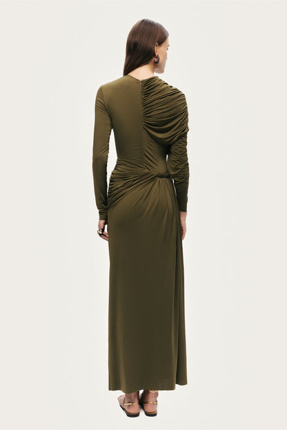 Draped Long Sleeve Maxi Dress
