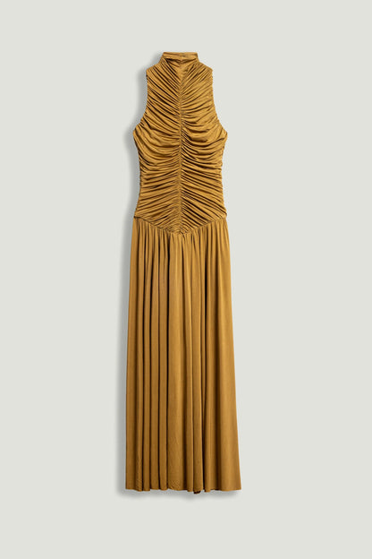 Ruched High-Neck Maxi Dress